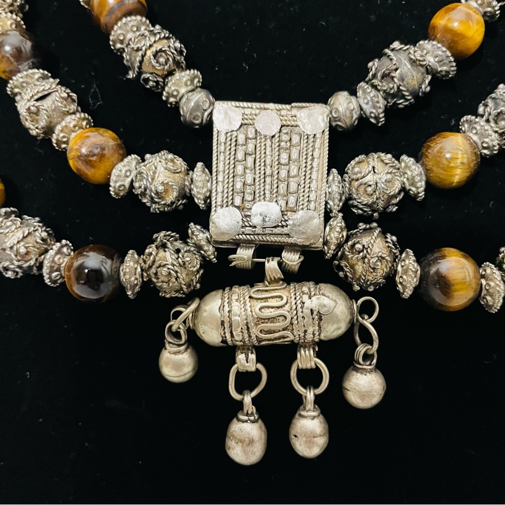 Silver And Tiger’s Eye Beaded Dowry Necklace